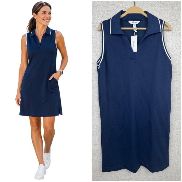 SPANX Dresses & Skirts - SPANX AirPique Sleeveless Polo Dress S Navy Golf Tennis Athleisure Pockets NWT